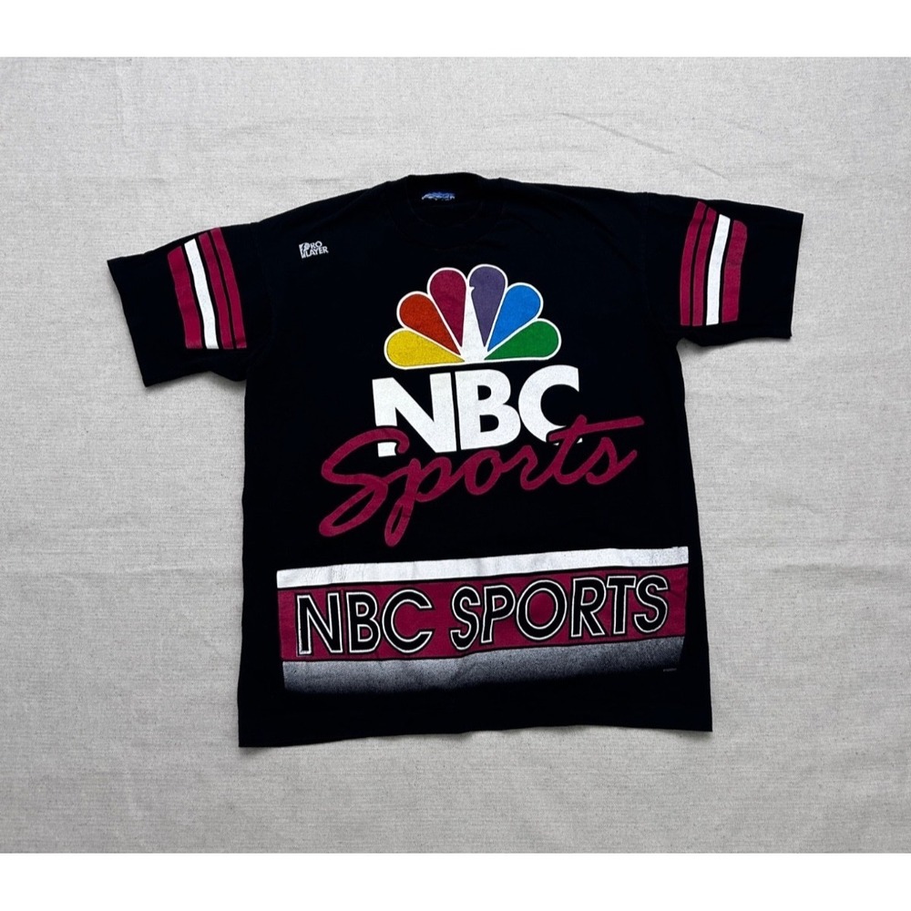 Vintage Pro Player NBC Sports T-Shirt Men XL Black All Over Print 90s Single